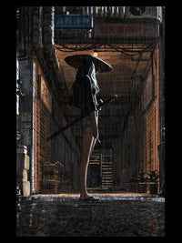 Samurai Girl on Street Metal Poster